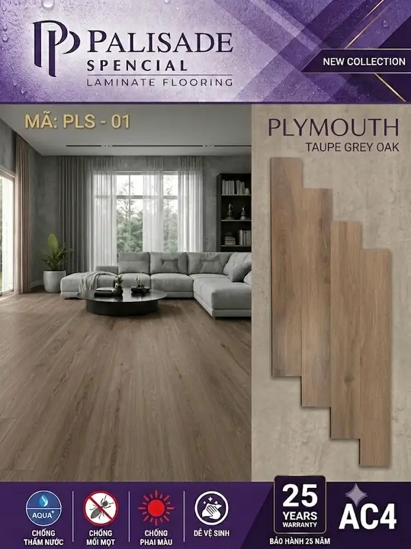 Sàn gỗ Palisade PLS-01 Plymouth Taupe Grey Oak
