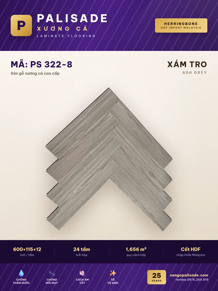 Sàn gỗ Palisade PS 322-8 Xám tro